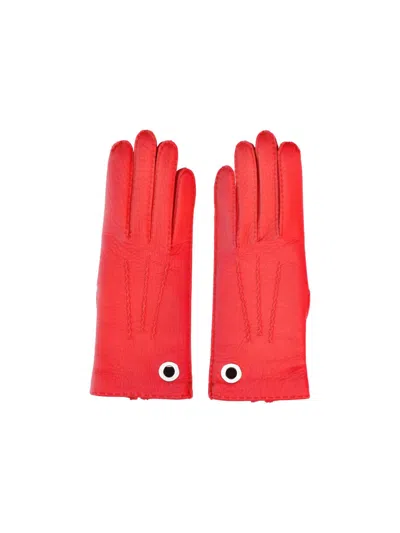 Ami Alexandre Mattiussi Ami Leather Gloves With Silk Lining In Red