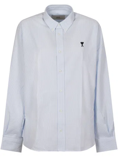Ami Alexandre Mattiussi Ami Light Blue And White Striped Classic Shirt With Button-down Collar