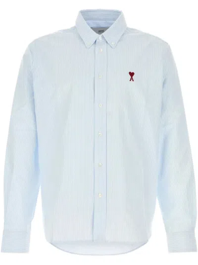 Ami Alexandre Mattiussi Ami Logo-embroidered Cotton Shirt In Blue