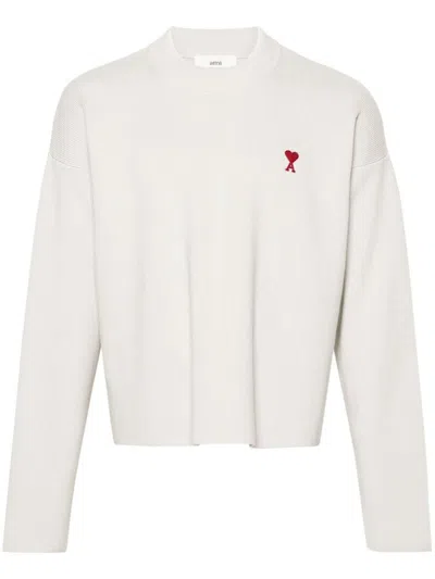Ami Alexandre Mattiussi Ami Logo Embroidered Crewneck Sweater In Beige