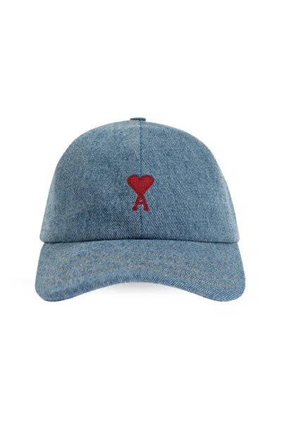 Ami Alexandre Mattiussi Ami Logo Embroidered Curved Peak Cap In Blue