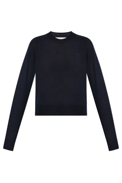 Ami Alexandre Mattiussi Ami Logo Embroidered Knitted Jumper In Navy