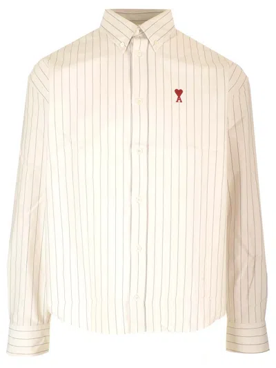 Ami Alexandre Mattiussi Ami Logo Heart Striped Shirt In Multicolor