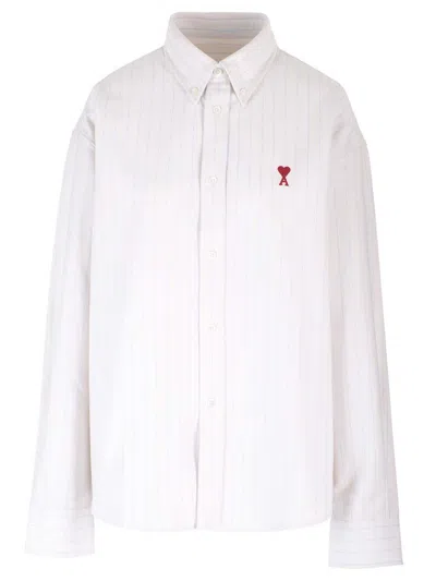 Ami Alexandre Mattiussi Ami Logo Heart Striped Shirt In White