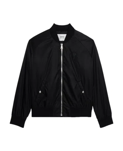 Ami Alexandre Mattiussi Ami Logo Patch Zipped Bomber Jacket In Black