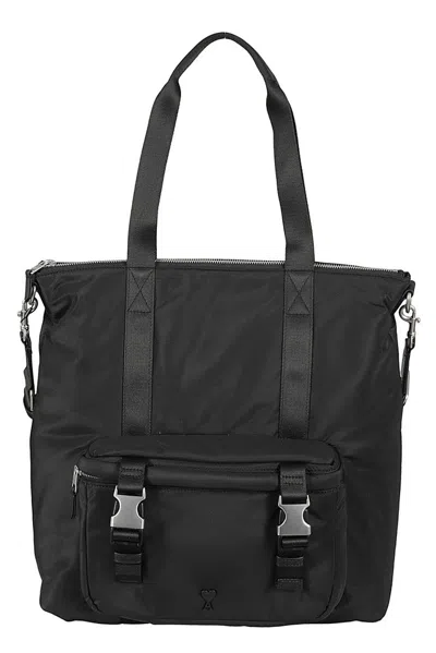 Ami Alexandre Mattiussi Logo-plaque Tote Bag In 001 Black