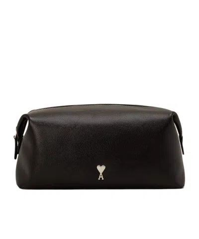 Ami Alexandre Mattiussi Ami Logo Plaque Zip-up Toilet Pouch In Black
