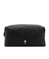 Ami Alexandre Mattiussi Ami Logo Plaque Zip-up Toilet Pouch In Black
