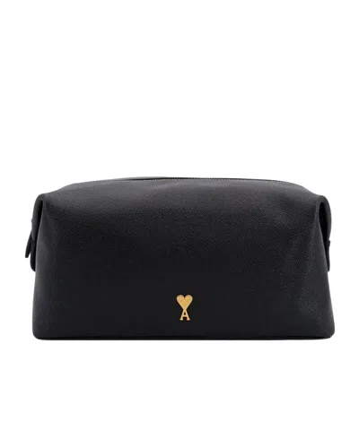 Ami Alexandre Mattiussi Ami Logo Plaque Zip-up Toilet Pouch In Black