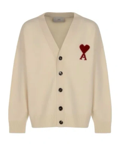 Ami Alexandre Mattiussi Ami Logo Printed Buttoned Cardigan In Neutral