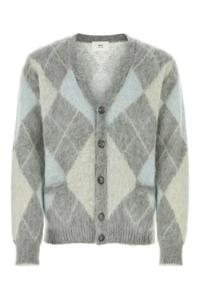 Ami Alexandre Mattiussi Cardigan In Grey Aqua