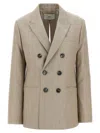 Ami Alexandre Mattiussi Ami Maxi Split Double-breasted Wool Blazer In Nude