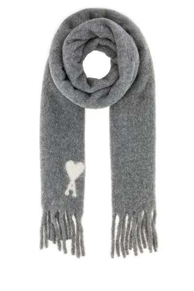 Ami Alexandre Mattiussi Ami Melange Grey Alpaca Blend Scarf In Gray