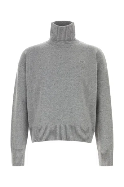 Ami Alexandre Mattiussi Ami Melange Grey Wool Blend Oversize Sweater In Gray