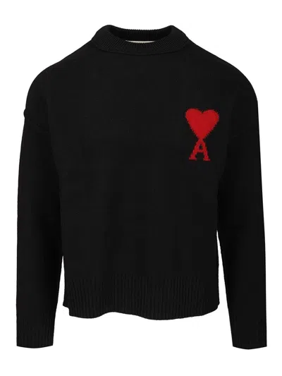 Ami Alexandre Mattiussi Ami Paris Ami De Coeur Crewneck Long-sleeved Jumper In Black