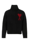 Ami Alexandre Mattiussi Oversize Wool Sweater Turtleneck Ribbed Cuffs Hem In Black