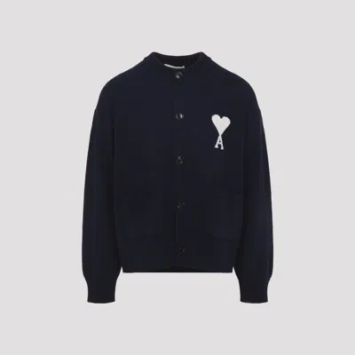 Ami Alexandre Mattiussi Ami Paris Ami Wool Crewneck Ami De Coeur Cardigan In Blue