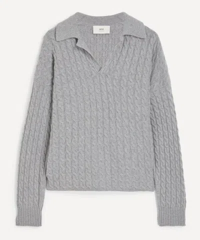 AMI ALEXANDRE MATTIUSSI AMI MENS CABLE-KNIT POLO JUMPER
