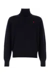 Ami Alexandre Mattiussi Heart-embroidered Turtleneck Sweater In Blue