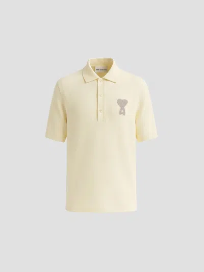 Ami Alexandre Mattiussi Ami Mini Print Short Sleeve Polo In White Cream