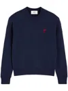Ami Alexandre Mattiussi Merino Wool Sweater With Frontal Logo In Blue