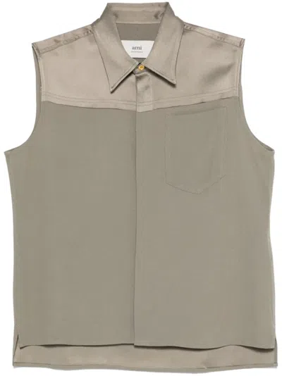 Ami Alexandre Mattiussi Ami Olive Brown Satin Blouse