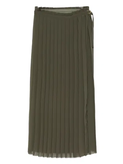Ami Alexandre Mattiussi Ami Olive Green Pleated Midi Skirt