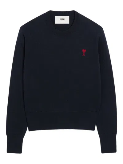 Ami Alexandre Mattiussi Ami Paris Ami De Coeur Logo Embroidered Knit Jumper In Blue