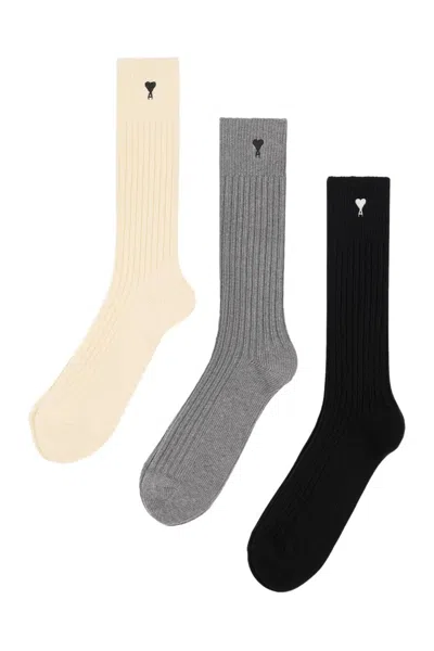 Ami Alexandre Mattiussi Ami Paris Adc 3 Pack Socks In Pink