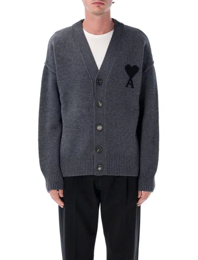Ami Alexandre Mattiussi Ami Paris Men Ami De Coeur Wool Cardigan In Gray