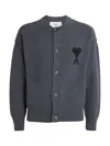 Ami Alexandre Mattiussi Wool Cardigan With Button-up Front And Heart Emblem In Gray