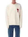 Ami Alexandre Mattiussi Heart Friend Wool Sweater With Exposed Stitching In Neutral