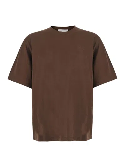 Ami Alexandre Mattiussi Ami Paris Adc Embroidered Cotton T-shirt In Brown