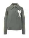 Ami Alexandre Mattiussi Paris Long-sleeved Knitted Polo Shirt In Green