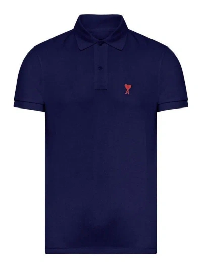 Ami Alexandre Mattiussi Ami Paris Ami Paris De Coeur Cotton Polo Shirt In Blue