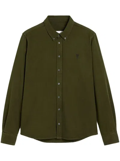 Ami Alexandre Mattiussi Green Cotton Button-down Ami De Coeur Shirt Green In Loden