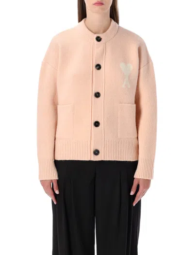 Ami Alexandre Mattiussi Ami Paris Alpaca Cardigan With Ami De C Ur Logo In Pink