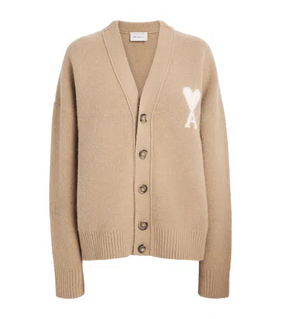 Ami Alexandre Mattiussi Ami Paris Alpaca-wool-blend Ami De Coeur Cardigan In Neutral
