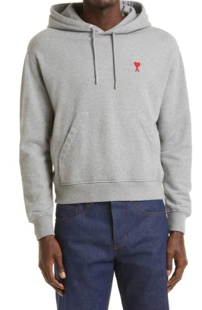 Ami Alexandre Mattiussi Ami De Caur-embroidered Cotton Hooded Sweatshirt In Grey