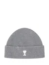 Ami Alexandre Mattiussi Heart Friend Knitted Beanie With Folded Brim In Gray