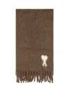 Ami Alexandre Mattiussi Rectangular Brown Alpaca Blend Scarf With Monogram Motif In Brown