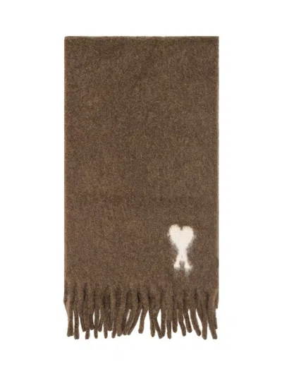 AMI ALEXANDRE MATTIUSSI AMI PARIS AMI ALEXANDRE MATTIUSSI BROWN WOOL SCARF