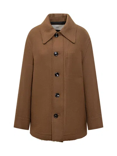 Ami Alexandre Mattiussi Ami Paris  Camel Wool Jacket With Buttons In Brown