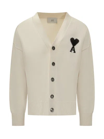Ami Alexandre Mattiussi Ami Paris  Cardigan With Logo In White