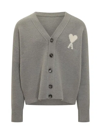 Ami Alexandre Mattiussi Ami Paris  Men's Grey Wool Cardigan In Gray