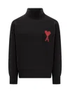 Ami Alexandre Mattiussi Ami Paris Funnel-neck Sweater With Heart Intarsia Design In Black