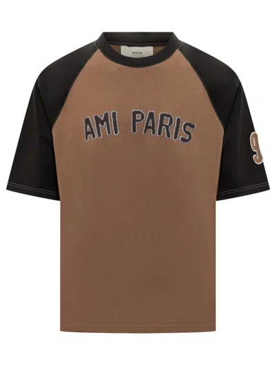 Ami Alexandre Mattiussi Ami Paris  Men's Two-tone T-shirt In Brown