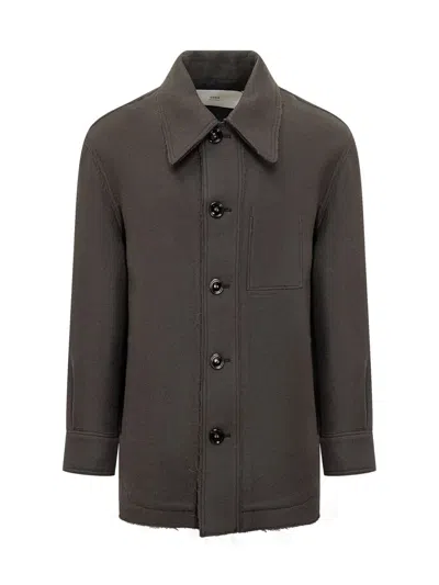 Ami Alexandre Mattiussi Ami Paris  Overshirt In Dark Grey Wool In Gray