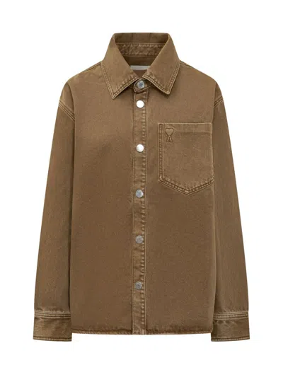 Ami Alexandre Mattiussi Ami De Coeur Denim Shirt In Brown