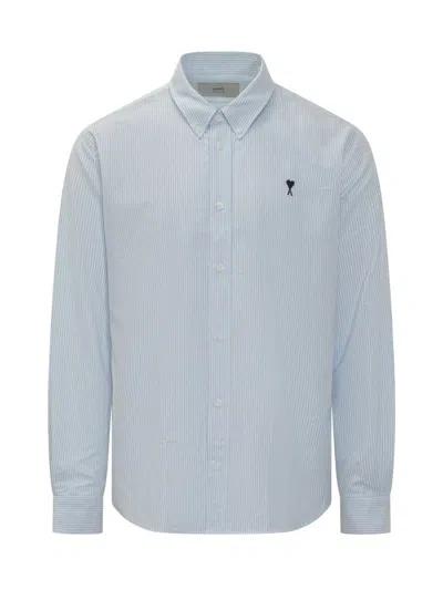 Ami Alexandre Mattiussi Ami Paris  Striped Shirt With Logo In Blue